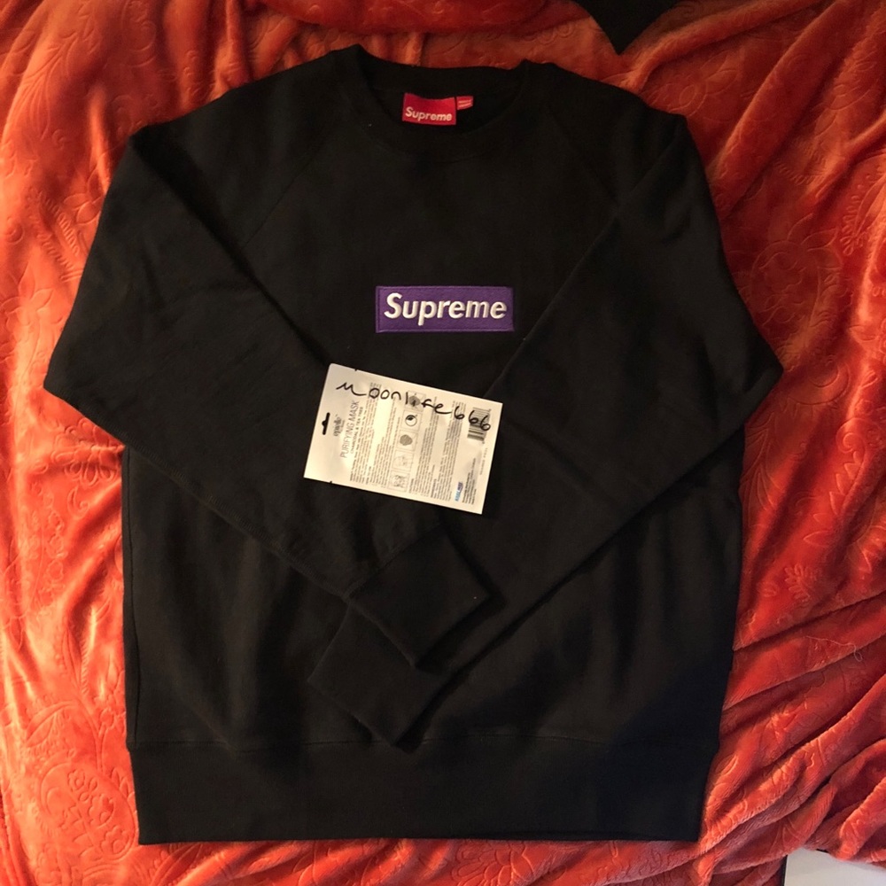 Supreme purple on black box logo crewneck size L